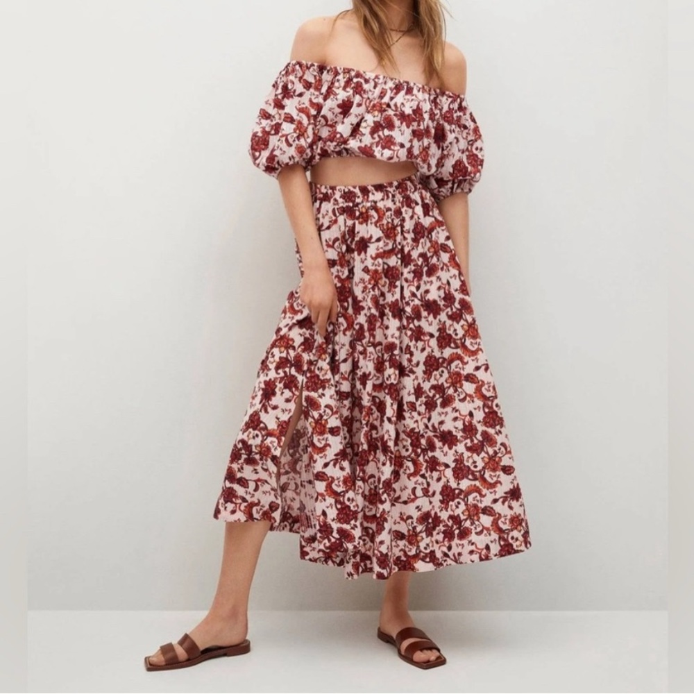Mango Vibrant Red and White Floral Apparel
